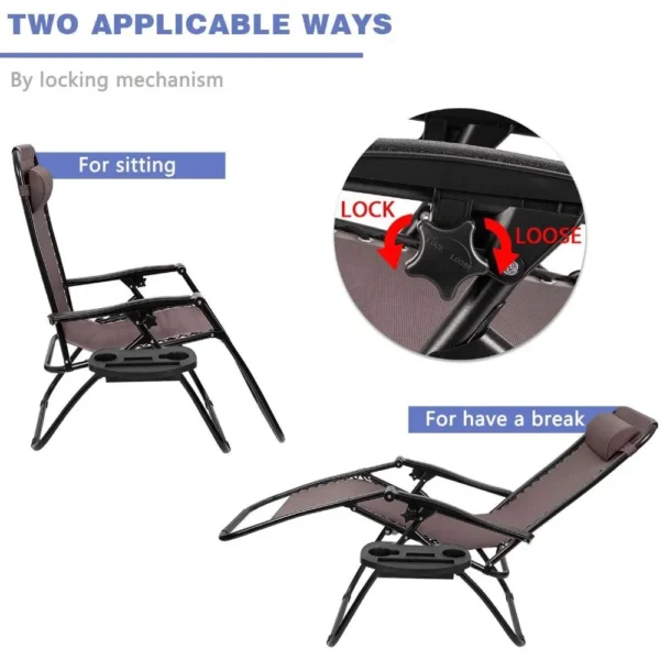 Zero Gravity Chair Patio Folding Lawn Lounge Chairs Outdoor Lounge Gravity Chair Camp Reclining Lounge Chair with Pillows - Image 3