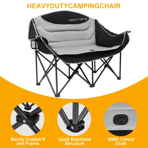WESTTUNE Oversized Outdoor Couch Double Camping Chair Heavy Duty Outdoor Garden Folding Chair with Cup Holder Support 440 lbs - Image 3