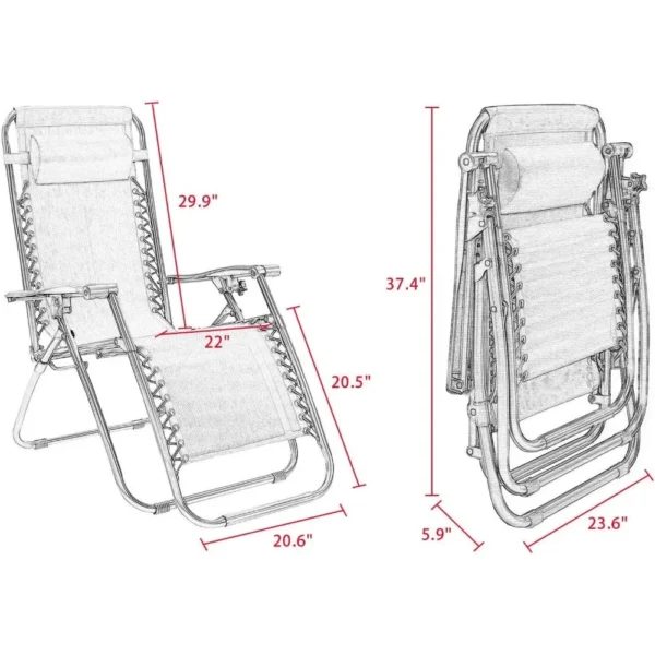 Zero Gravity Chair Patio Folding Lawn Lounge Chairs Outdoor Lounge Gravity Chair Camp Reclining Lounge Chair with Pillows - Image 2