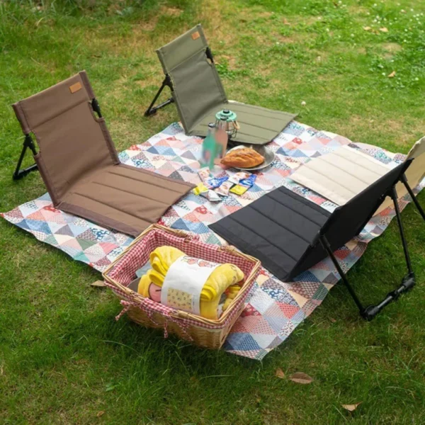 Foldable Camping Chair Metal Outdoor Garden Park Single Lazy Backrest Cushion Beach Park Portable Chair Lazy Lawn Cushion - Image 2