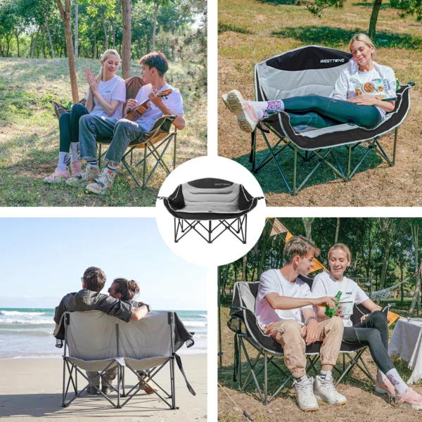 WESTTUNE Oversized Outdoor Couch Double Camping Chair Heavy Duty Outdoor Garden Folding Chair with Cup Holder Support 440 lbs - Image 6