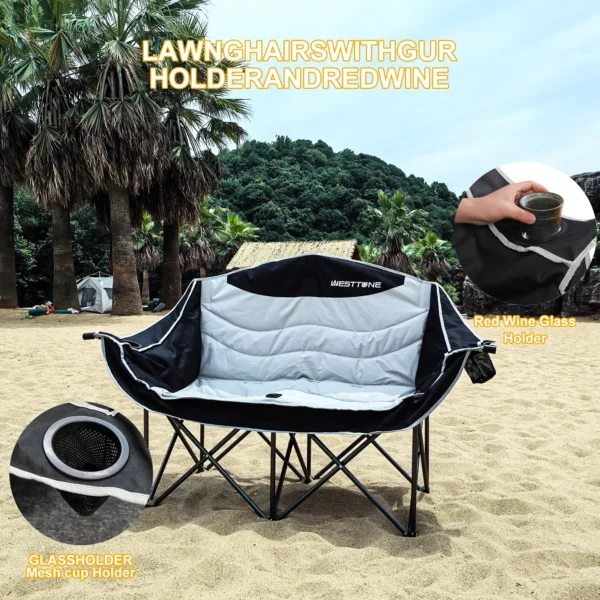 WESTTUNE Oversized Outdoor Couch Double Camping Chair Heavy Duty Outdoor Garden Folding Chair with Cup Holder Support 440 lbs - Image 5