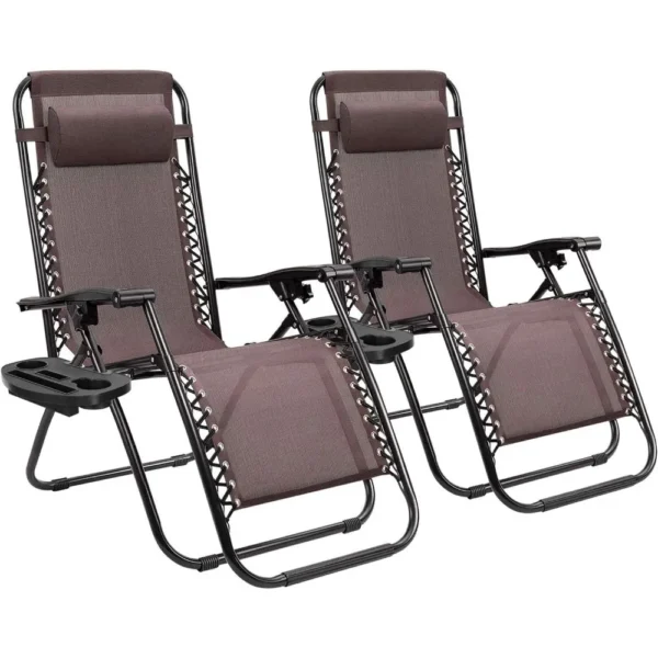 Zero Gravity Chair Patio Folding Lawn Lounge Chairs Outdoor Lounge Gravity Chair Camp Reclining Lounge Chair with Pillows