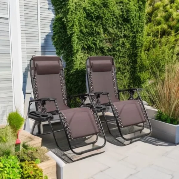 Zero Gravity Chair Patio Folding Lawn Lounge Chairs Outdoor Lounge Gravity Chair Camp Reclining Lounge Chair with Pillows - Image 4